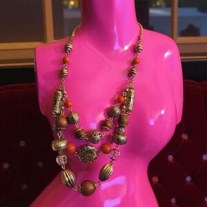 3 Row Beaded Gold-tone Necklace